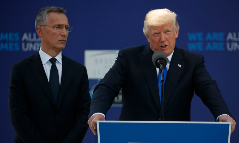 Hours later, a report surfaced with the exact sentence Trump removed from a speech. (AP Photo/Evan Vucci)