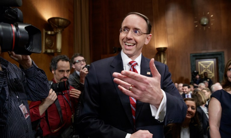 White House officials suggested Rosenstein's arrival at the Justice Department two weeks earlier played a role in the timing of Comey's termination. (AP Photo/J. Scott Applewhite)