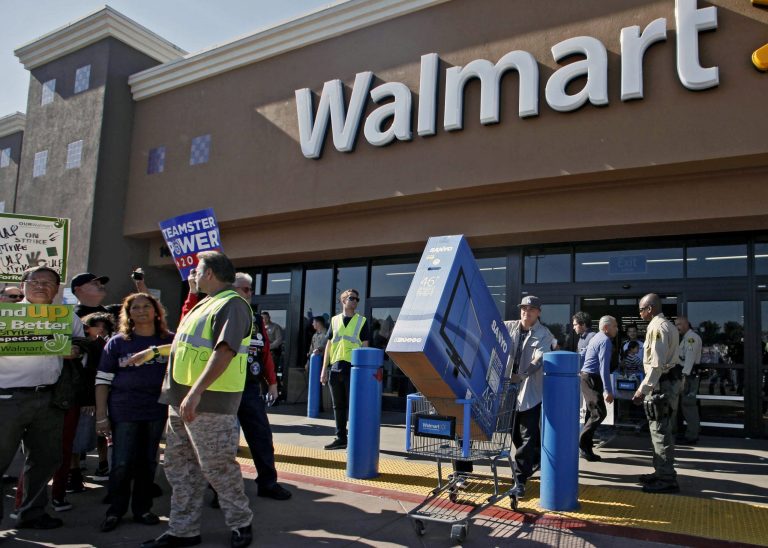 OUR Walmart's annual protests haven't succeeded in reversing the decline in union membership. (AP Photo/Nick Ut)