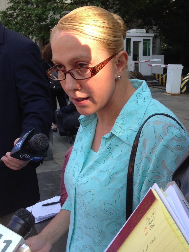 New York State Assemblywoman Gabriela Rosa, D-NY, speaks to the media outside federal court in New York, Friday, June 27, 2014. Rosa pleaded guilty to lying to immigration authorities on her marital relationship in 2005 and making false statements in a bankruptcy petition in 2009. The guilty pleas require her to resign from office and she could be sentenced to as much as 18 months in prison when sentenced on Oct. 3, 2014. (AP Photo/Larry Neumeister)
