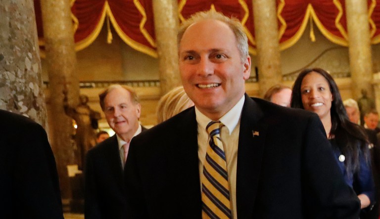 House Majority Whip Steve Scalise, R-La., will participate in this year's Congressional Hockey Challenge after being shot and seriously injured during last year's Congressional Baseball Game practice. (AP Photo/Pablo Martinez Monsivais)
