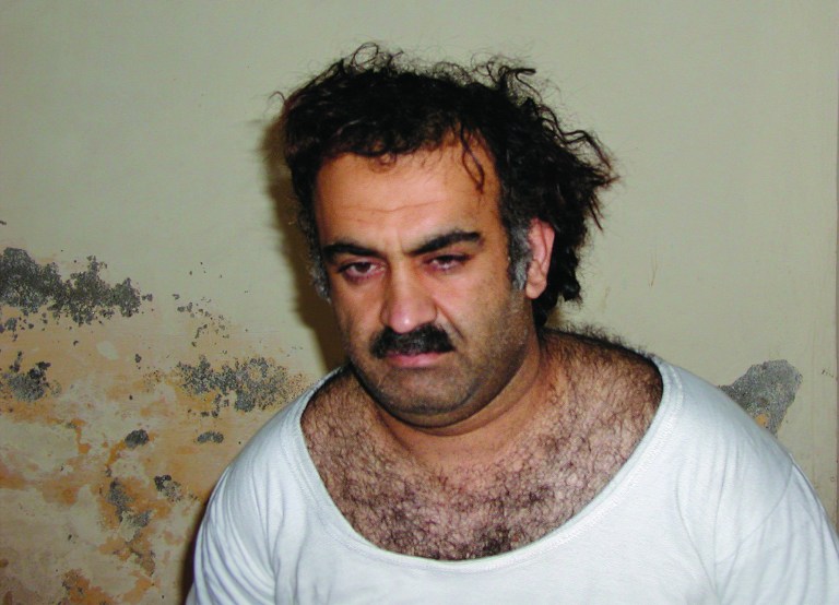 FILE- In this March 1, 2003, file photo, obtained by the Associated Press, Khalid Sheikh Mohammed, the alleged Sept. 11 mastermind, is seen shortly after his capture during a raid in Pakistan. A U.S. military judge is considering broad security rules for the war crimes tribunal of five Guantanamo prisoners, among them Khalid Sheikh Mohammed, charged in the Sept. 11 attacks, including measures to prevent the accused from publicly revealing what happened to them in the CIA's secret network of overseas prisons. The hearing will start Monday, Oct. 15, 2012. (AP Photo, file)
