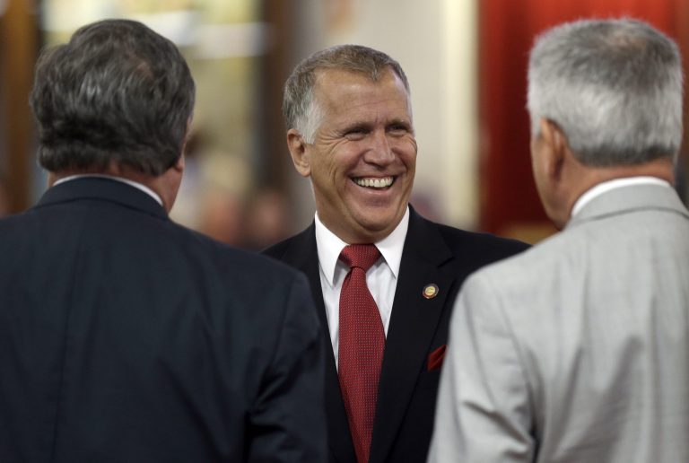 North Carolina House Speaker Thom Tillis speaks with lawmakers on the state House floor as the General Assembly reconvenes in Raleigh, N.C., on Sept. 3. (AP Photo/Gerry Broome)