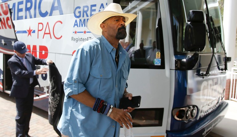 Milwaukee County Sheriff David Clarke rose to prominence this year as an outspoken critic of the Black Lives Matter movement. (AP Photo/John Raoux)