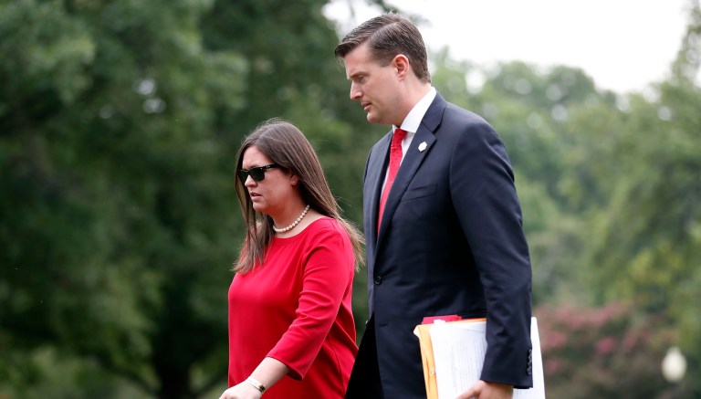 The report comes just after the White House had come under fire for how it has addressed allegations of abuse against former White House staff secretary Rob Porter, above, right. Porter announced last week he would be stepping down after reports were published on his ex-wives accusing him of abuse. (AP Photo/Alex Brandon)
