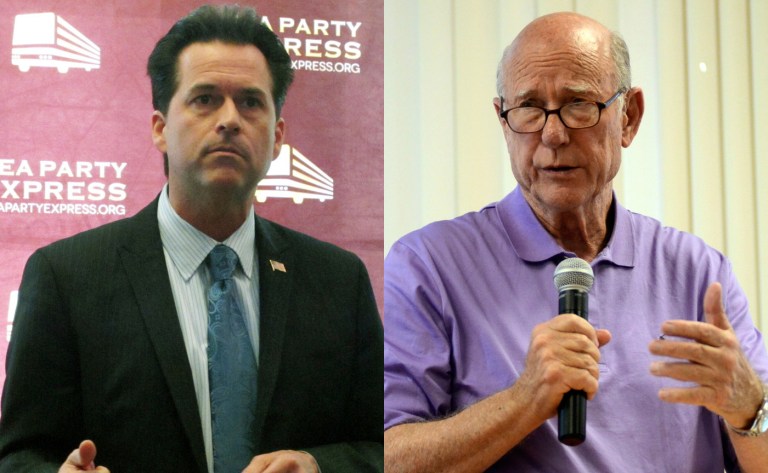 Sen. Pat Roberts, R-Kan., right, and Republican primary challenger Dr. Milton Wolf, left. (AP Images)