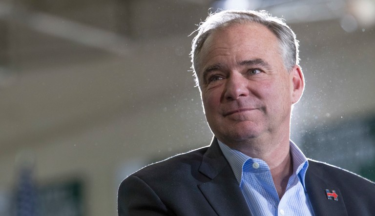 On Thursday, Sen. Tim Kaine's son, Linwood Kaine, was sentenced to serve a year in probation and pay $236 in fines. Linwood Kaine was arrested in March during a counterprotest at one of President Trump's rallies in St. Paul, Minnesota. (AP Photo/Mary Altaffer)