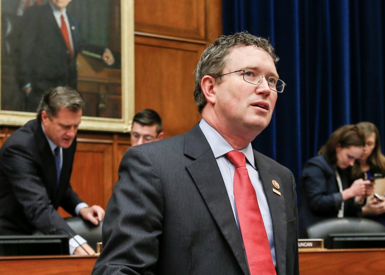 Rep. Thomas Massie warned President Trump that going to war with House conservatives and Democrats will only stymie his legislative agenda. (AP Photo/J. Scott Applewhite)