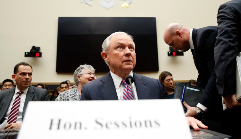 Attorney General Jeff Sessions is seated before a House Judiciary Committee hearing on Capitol Hill, Tuesday, Nov. 14, 2017 in Washington. (AP Photo/Alex Brandon)