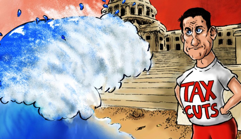 Something is happening to the dark blue Democratic tsunami that everyone saw coming, and it is happening just as the country heads toward Trump's first midterm election. (Illustration by Al Goodwyn for the Washington Examiner)