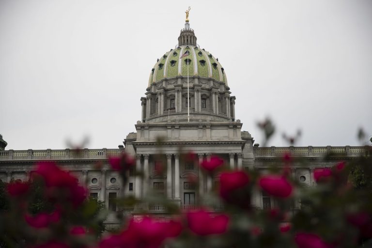 The Pennsylvania Capitol building in Harrisburg. In Pennsylvania, the State Employees Retirement System assumes it will receive a 7.5 percent annual return on every investment it makes. In reality, PSERS only earned 0.4 percent on its investment of government employees' money, barely breaking even. Expected benefits won't be there when workers retire. (AP Photo/Matt Rourke)