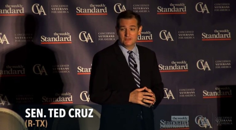 Cruz was speaking at the Strength & Security Luncheon, co-hosted by The Weekly Standard -- a sister publication to the Washington Examiner -- and Concerned Veterans for America.