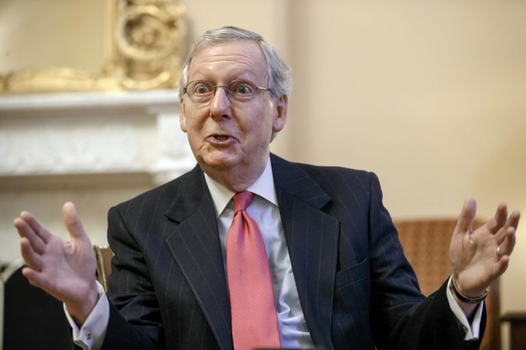Incoming Senate Majority Leader Mitch McConnell of Ky., talks about his agenda for a GOP-controlled Congress during an interview with the Associated Press at the Capitol in Washington, Wednesday, Dec. 17, 2014. (AP Photo/J. Scott Applewhite)