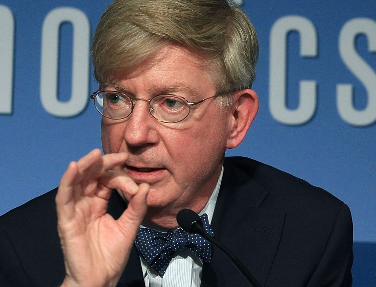 Columnist George Will participates in a discussion about the late U.S. Senator Daniel Patrick Moynihan, at the Peterson Institute for International Economics on Oct. 27, 2010 in Washington. (Photo by Mark Wilson/Getty Images)