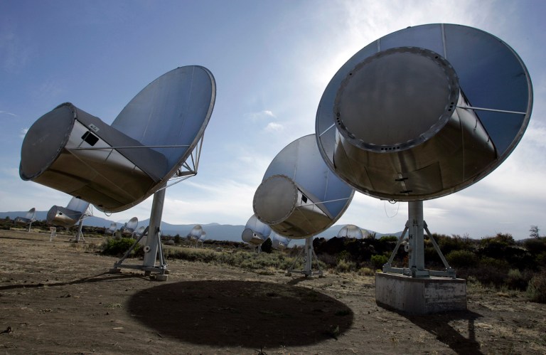 Radio telescopes of the Allen Telescope Array in California. Astronomers say they've picked up a 