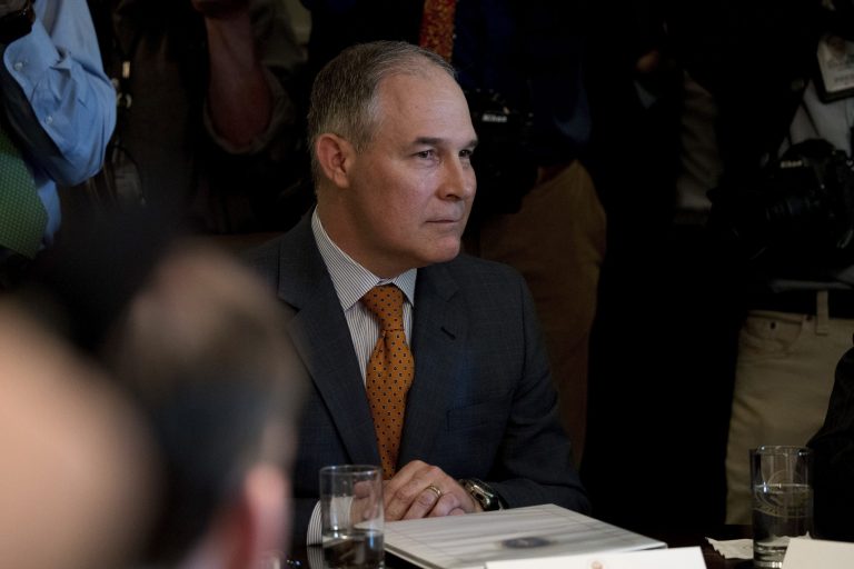 Administrator Scott Pruitt's Environmental Protection Agency would receive $824 million below fiscal 2017 enacted levels and $4.3 billion above the president's request. (AP Photo/Andrew Harnik)