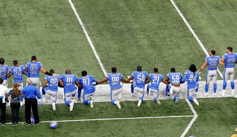 The dispute follows a heated national discussion perpetuated by President Trump's repeated calls for the NFL to reprimand players who kneel during 