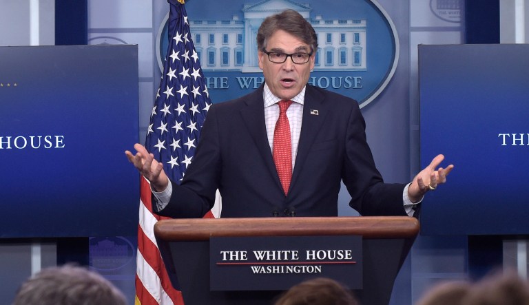 Energy Secretary Rick Perry speak during the daily briefing at the White House in Washington, Tuesday, June 27, 2017. (AP Photo/Susan Walsh)