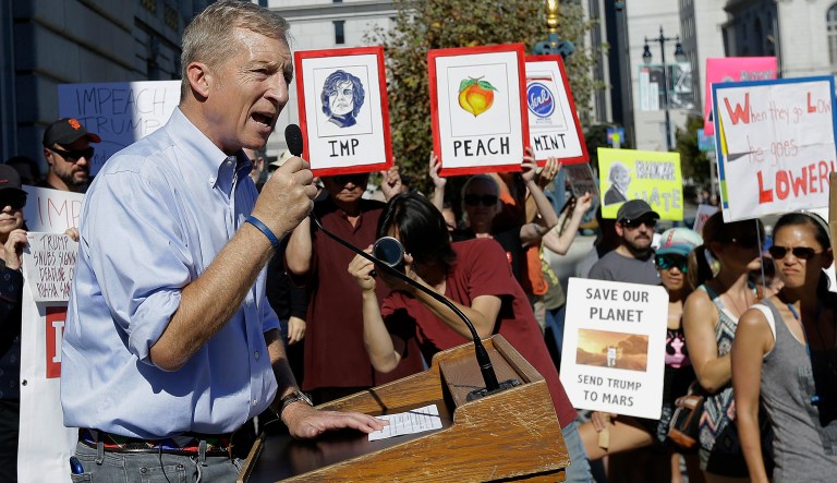 Tom Steyer has spent more than $100 million on races since 2016 and launched a national campaign pressuring lawmakers to impeach President Trump. (AP Photo/Jeff Chiu, file)