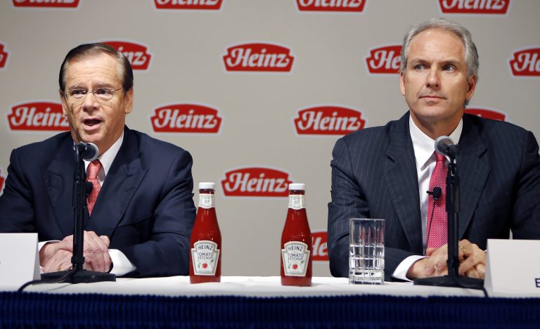H.J. Heinz Co. CEO William Johnson, left, and 3G Capital Managing Partner, Alex Behring, speak at a news conference at the world headquarters of the H.J. Heinz Co. in Pittsburgh. A sluggish economic recovery, pricey stock evaluations and fears of more gridlock in Washington have stalled deal activity in 2013. (AP/Keith Srakocic)