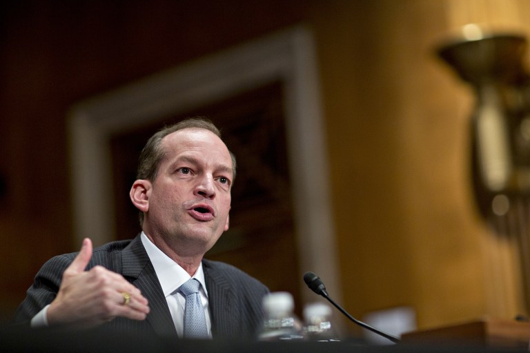 Alexander Acosta, secretary of labor nominee for U.S. President Donald Trump, speaks during a Senate Health, Education, Labor and Pensions confirmation hearing in Washington. (Andrew Harrer/Bloomberg)