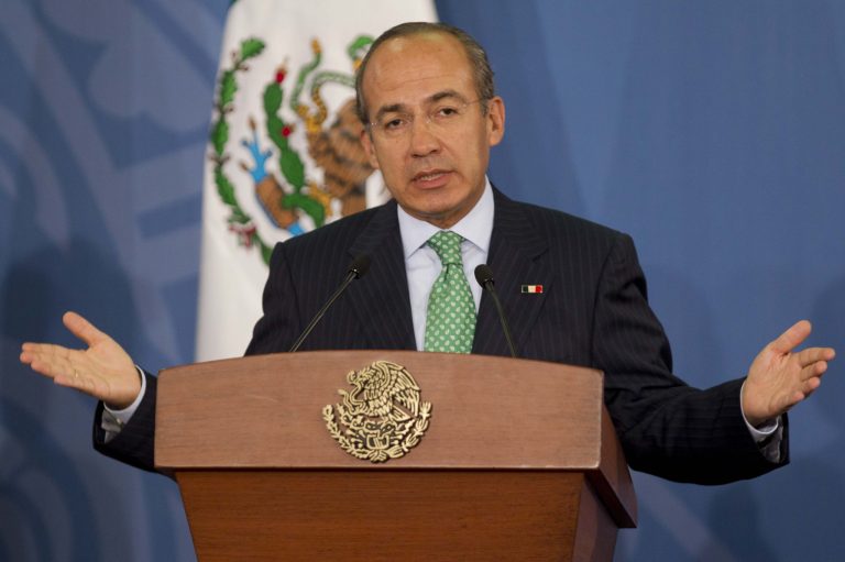   Mexico's President Felipe Calderon speaks during a news conference at Los Pinos presidential residence in Mexico City, Tuesday, June 12, 2012. Mexico is hosting the upcoming G-20 summit, beginning Friday in the coastal resort of Los Cabos, where leaders will start assembling a few days later against a backdrop of financial turmoil and uncertainty in Europe. Calderon said leaders of the world's largest economies will work to produce a lasting solution to the European financial crisis. (AP Photo/Eduardo Verdugo)  