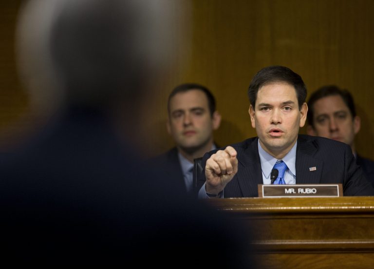 If anything, the senator and his supporters relish the generational and policy contrasts offered by the simultaneous news coverage of the Clinton and Rubio rollouts. (AP Photo)Â 