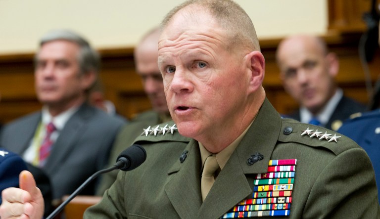 Marine Corps Commandant Gen. Robert B. Neller testifies on Capitol Hill in Washington, Wednesday, April 5, 2017, before the House Armed Services Committee hearing: 'Damage to the Military from a Continuing Resolution.' (AP Photo/Jose Luis Magana)