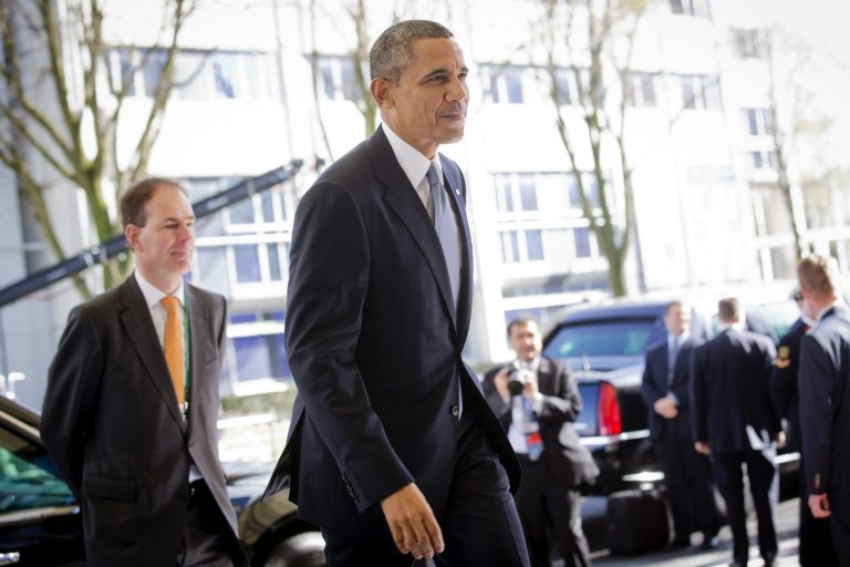 U.S. President Barack Obama arrives on the first day of the two-day Nuclear Security Summit (NSS) in The Hague, Netherlands, Monday, March 24, 2014. (AP Photo/Evert-Jan Daniels, POOL)