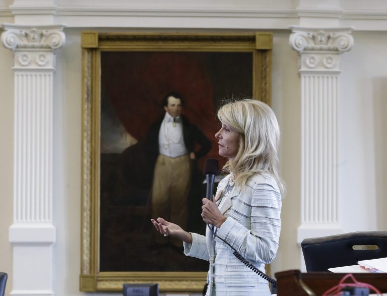 Sen. Wendy Davis, D-Fort Worth, speaks during a filibuster of an abortion bill, Tuesday, June 25, 2013, in Austin, Texas. (AP Photo/Eric Gay)