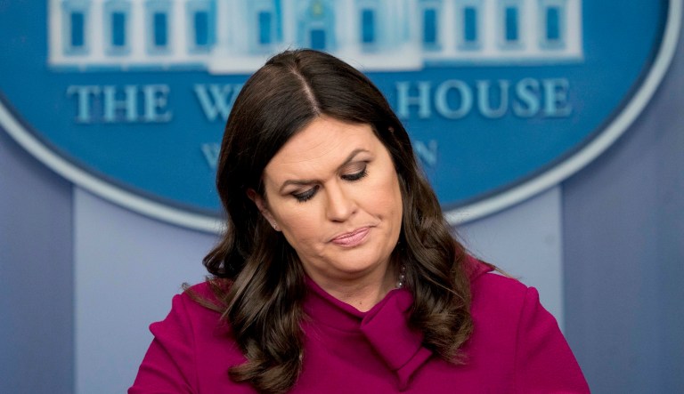 White House press secretary Sarah Sanders Friday slammed a Wall Street Journal journalist for citing anonymous U.S. officials reportedly in favor of a limited strike on North Korea. (AP Photo/Andrew Harnik)