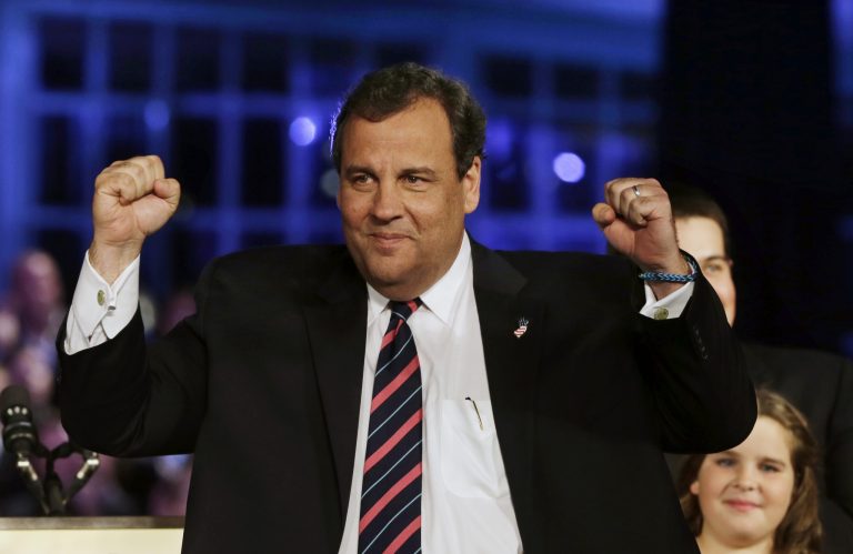 Republican New Jersey Gov.ÃÂ ChrisÃÂ ChristieÃÂ celebrates his election victory in Asbury Park, N.J., after defeating Democratic challenger Barbara Buono. (AP/Mel Evans)