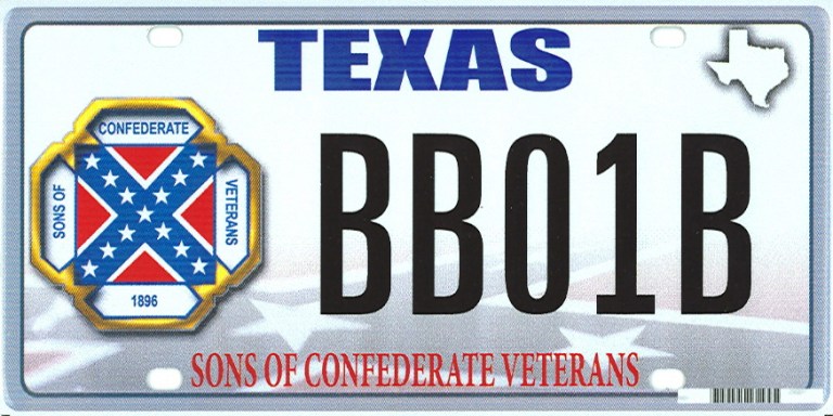 Texas Department of Motor Vehicles shows the design of a proposed Sons of Confederate Veterans license plate.