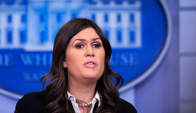 White House press secretary Sarah Sanders tweet-shames vulnerable Democrats on voting for the stopgap funding measure to avoid a government shutdown. (AP Photo/Manuel Balce Ceneta)