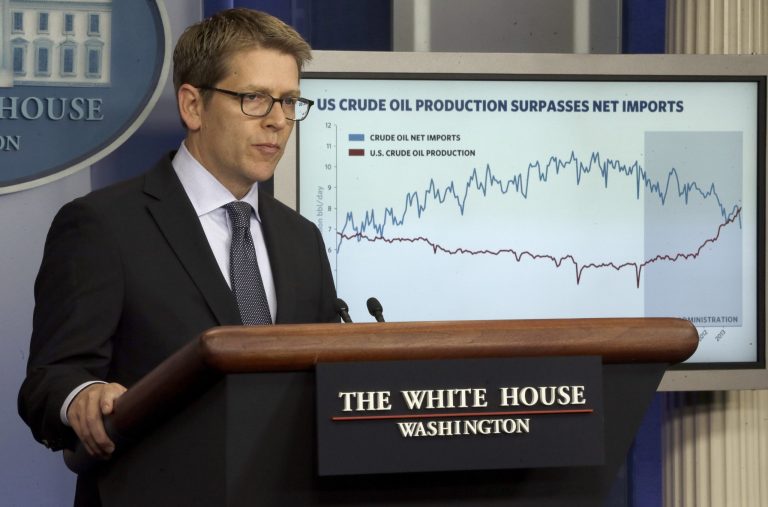 White House press secretary Jay Carney listens to a reporter's question during his daily news briefing at the White House on Wednesday. (AP Photo/Pablo Martinez Monsivais)