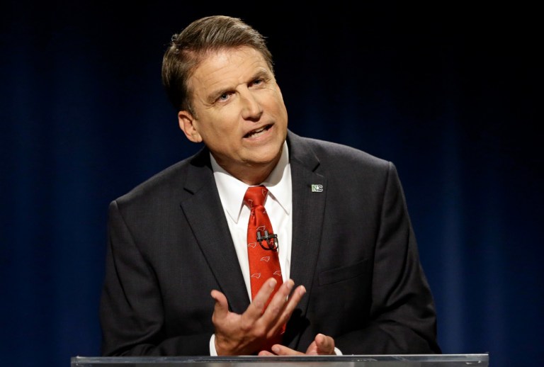 North Carolina Gov. Pat McCrory said on Tuesday evening he will continue to support Donald Trump. (AP Photo/Gerry Broome, Pool)