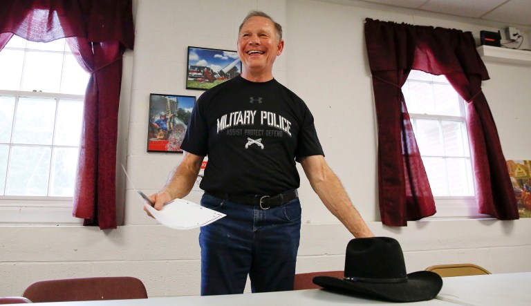 Former state Supreme Court Justice Roy Moore leads incumbent US Sen. Luther Strange ahead of the primary runoff election for the Alabama GOP nomination for US Senate, according to a new poll. (AP Photo/Brynn Anderson)