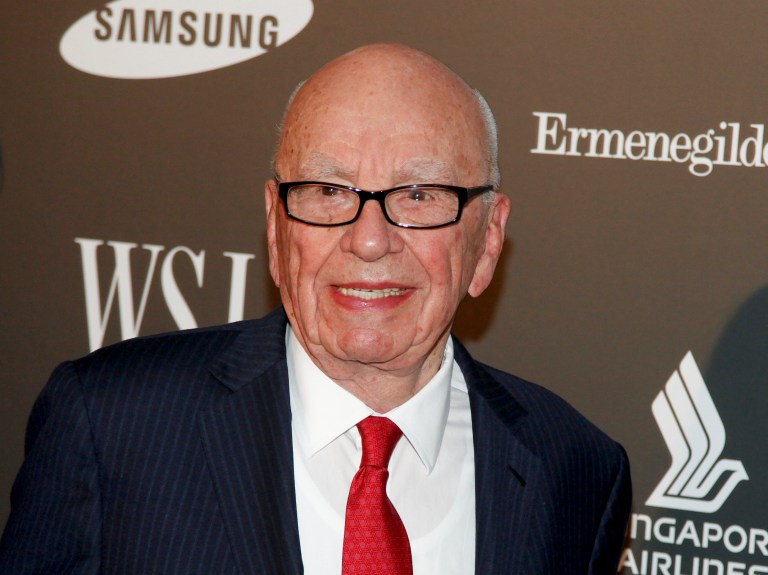 Media mogul Rupert Murdoch congratulated one of his company's newspapers, the Telegraph, for being among the first to report on the hostage situation in Sydney, Australia, which resulted in three deaths in several injuries.Â (Photo by Andy Kropa/Invision/AP)
