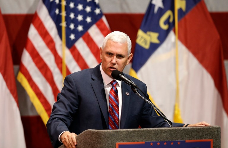 Republican Vice presidential nominee Mike Pence cautioned that it's too early to write off Donald Trump's chances of winning in November. (AP Photo/Gerry Broome)