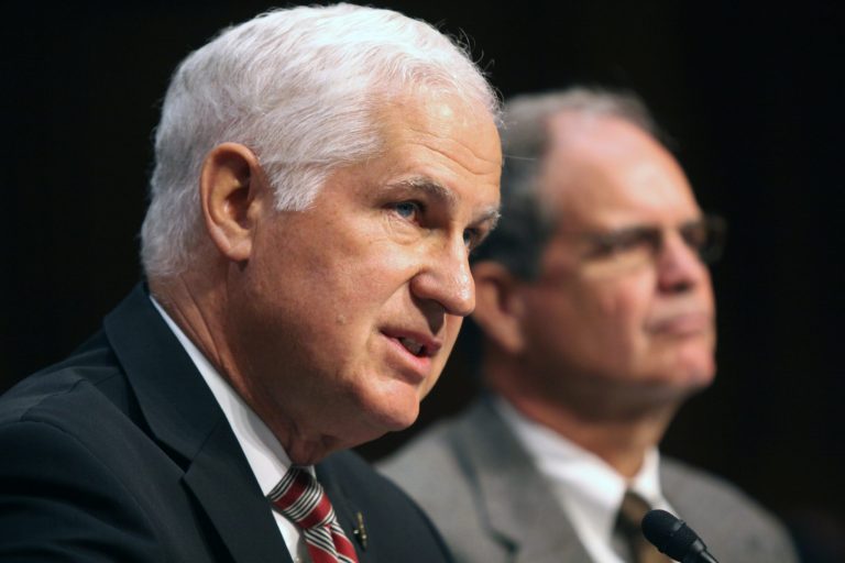 Veterans Affairs acting Inspector General Richard Griffin, left, testifies on Capitol Hill in Washington, Tuesday, Sept. 9, 2014, before the Senate Veterans Affairs Committee. (AP Photo/Lauren Victoria Burke)