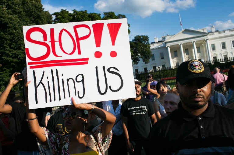 Protesters at the White House Friday were visibly frustrated at the criminal justice system that they say is rigged against African Americans and other minorities. (Graeme Jennings/Washington Examiner)