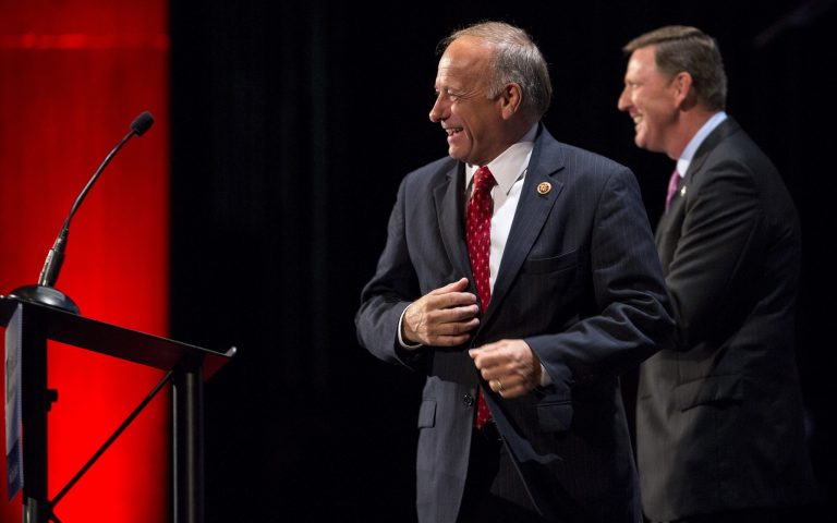 Rep. Steve King, R-Iowa, gets ready to speak during the Family Leadership Summit in Ames on Saturday. (AP Photo/Justin Hayworth)