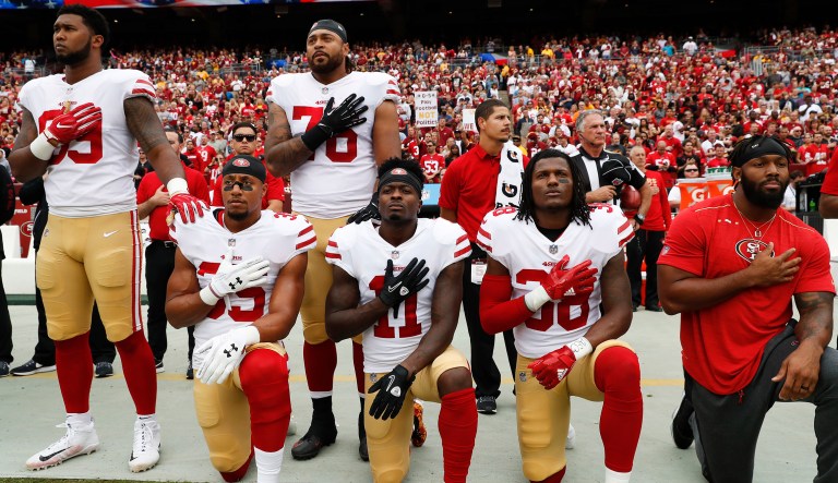 President Trump on Wednesday slammed the NFL for not forcing the players to stand during the national anthem. 