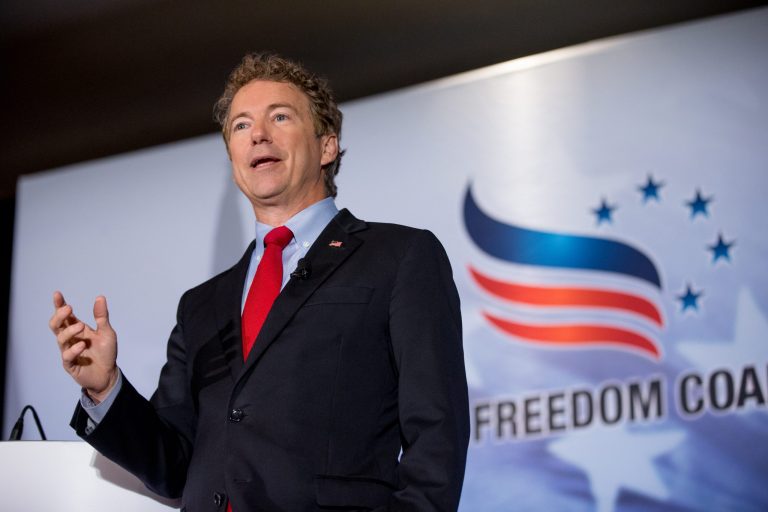 Republican presidential candidate Sen. Rand Paul, R-Ky. speaks during the Road to Majority 2015 convention at the Omni Shoreham Hotel in Washington, Thursday, June 18, 2015. (AP Photo/Andrew Harnik)