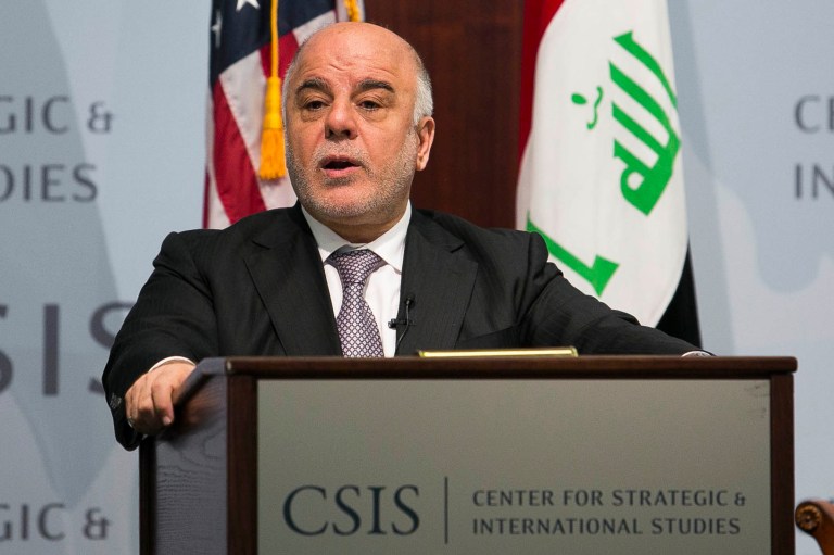 Iraqi Prime Minister Haider al-Abadi speaks about the future of Iraq, at the Center for Strategic and International Studies in Washington on Thursday. (Graeme Jennings/Examiner)