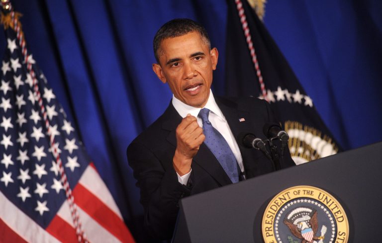 WASHINGTON, DC - FEBRUARY 27: U.S. President Barack Obama speaks at the Business Council dinner February 27, 2013 at the Park Hyatt Hotel in Washington, DC. The Business Council is comprised of business leaders in the United States. (Photo by Olivier Douliery-Pool/Getty Images)