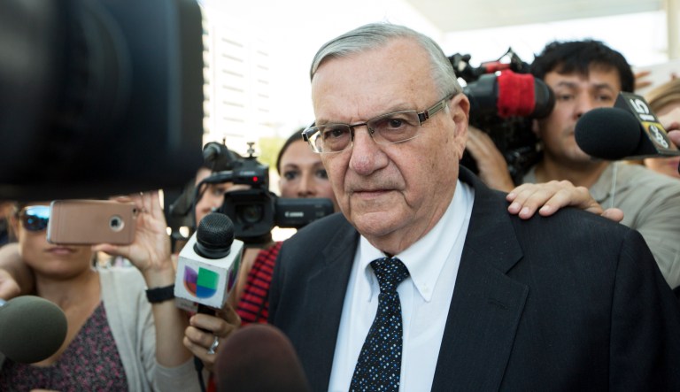 Former Sheriff Joe Arpaio leaves the federal courthouse on Thursday, July 6, 2017, in Phoenix. (AP Photo/Angie Wang)