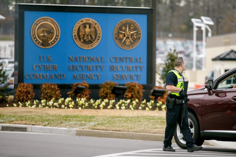 Fort Meade in Maryland is operating at a reduced status Thursday morning while local police search for a carjacking suspect believed to be on the base.Â (AP Photo/Andrew Harnik)