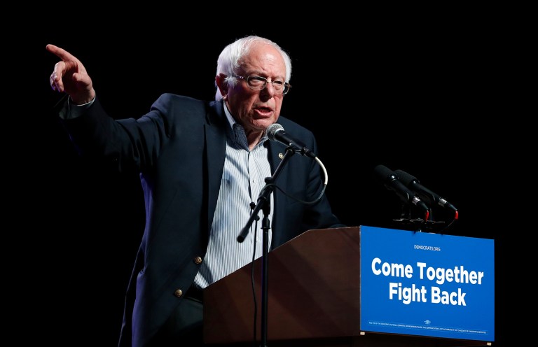 Sen. Bernie Sanders, I-Vt., speaks at a rally for Omaha Democratic mayoral candidate Heath Mello in Omaha, Neb. Sanders is following through on a promise he made when he left the race: to promote younger leaders for the Democratic Party. (AP Photo/Charlie Neibergall)