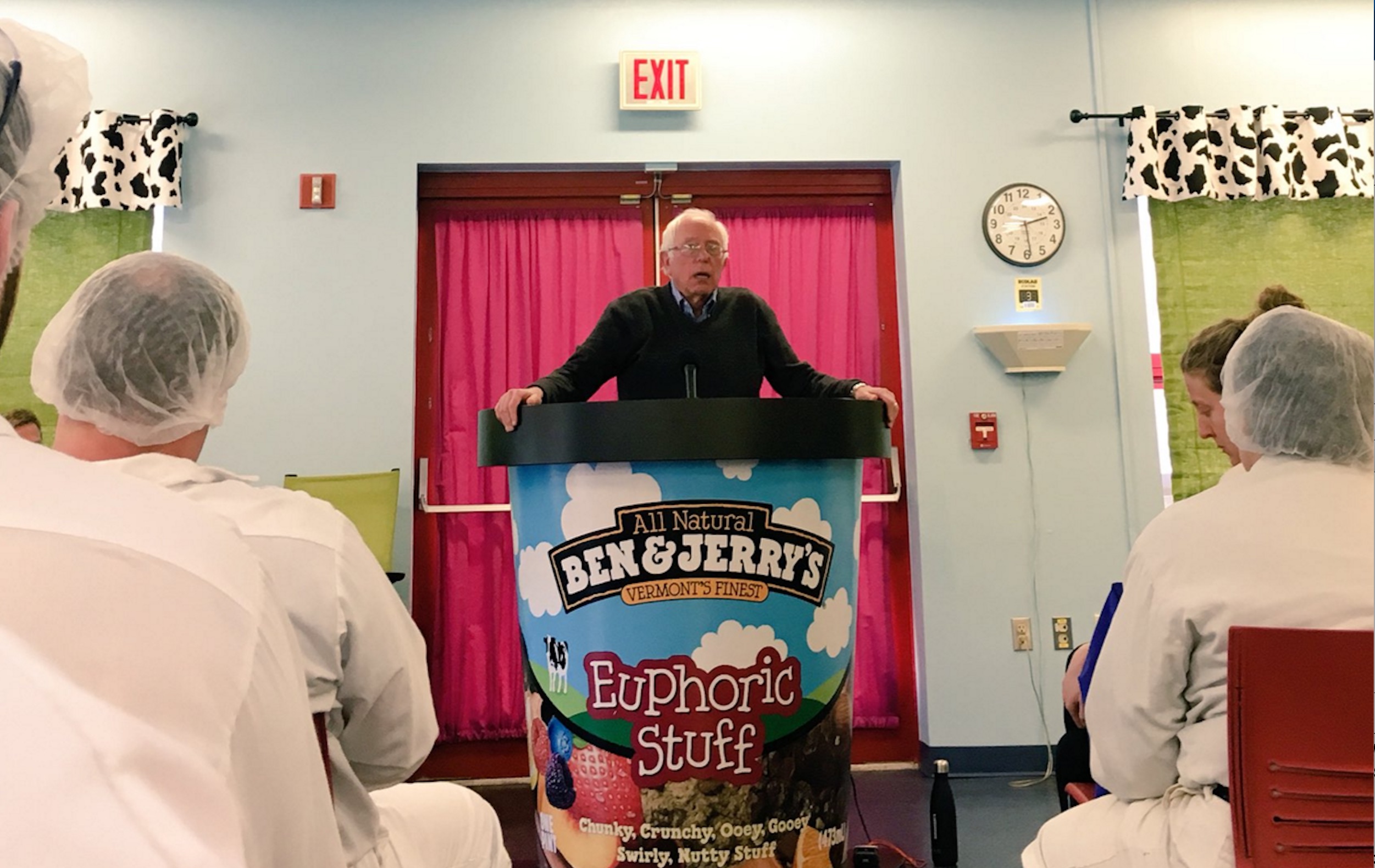 Bernie Sanders gives the scoop to Ben & Jerry’s employees
